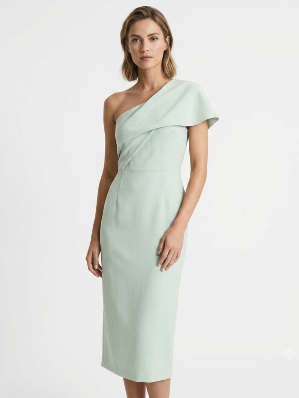 REISS RIANA PASTEL MINT ONE SHOULDER FORMAL COCKTAIL SHEATH DRESS - 0